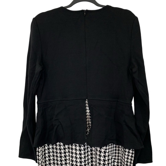 St. John Dress Womens 14 Black Houndstooth Peplum Milano Knit Stretch Sheath - Picture 6 of 10